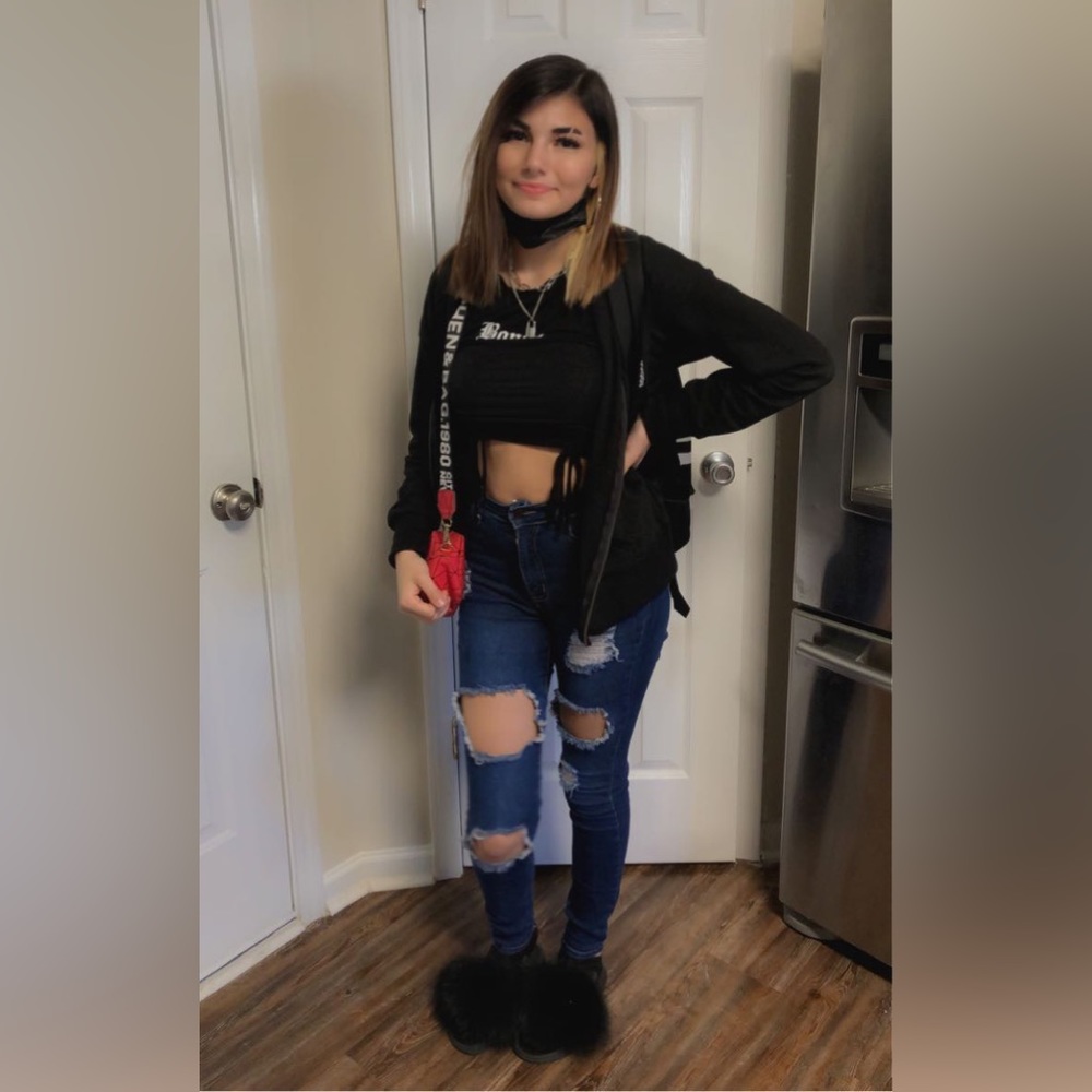 Dark high rise denim jeans